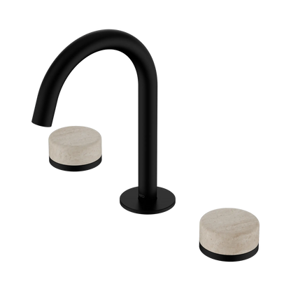 Serenity Basin Set Arc Spout With Rome Travertine Handle Matte Black