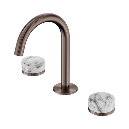 Serenity Basin Set Arc Spout With Arabescato Corchia Handle Brushed Bronze