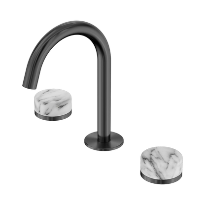 Serenity Basin Set Arc Spout With Arabescato Corchia Handle Gun Metal