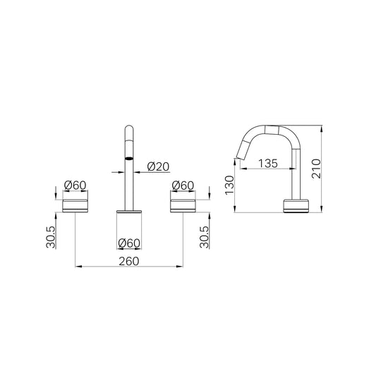 Serenity Basin Set Edge Spout With Arabescato Corchia Handle Chrome