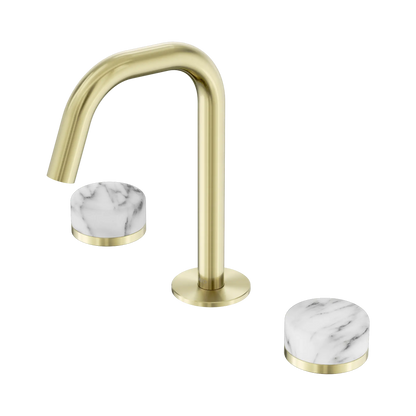 Serenity Basin Set Edge Spout With Arabescato Corchia Handle Brushed Gold