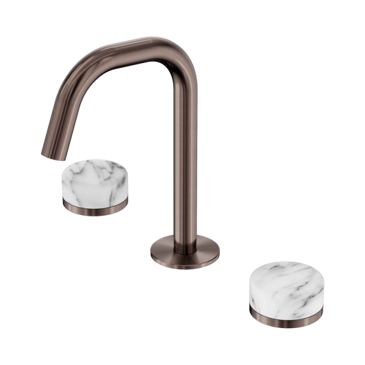 Serenity Basin Set Edge Spout With Arabescato Corchia Handle Brushed Bronze