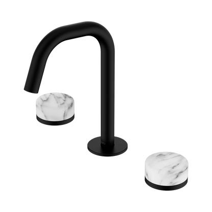 Serenity Basin Set Edge Spout With Arabescato Corchia Handle Matte Black