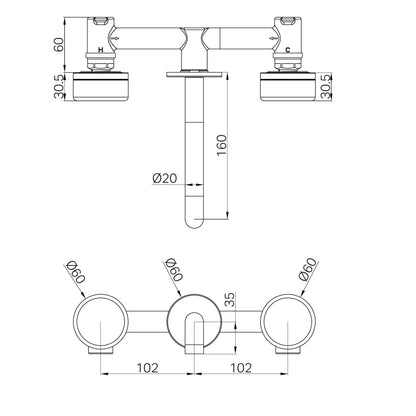 Serenity Wall Basin Set 160mm Spout With Arabescato Corchia Handle Chrome