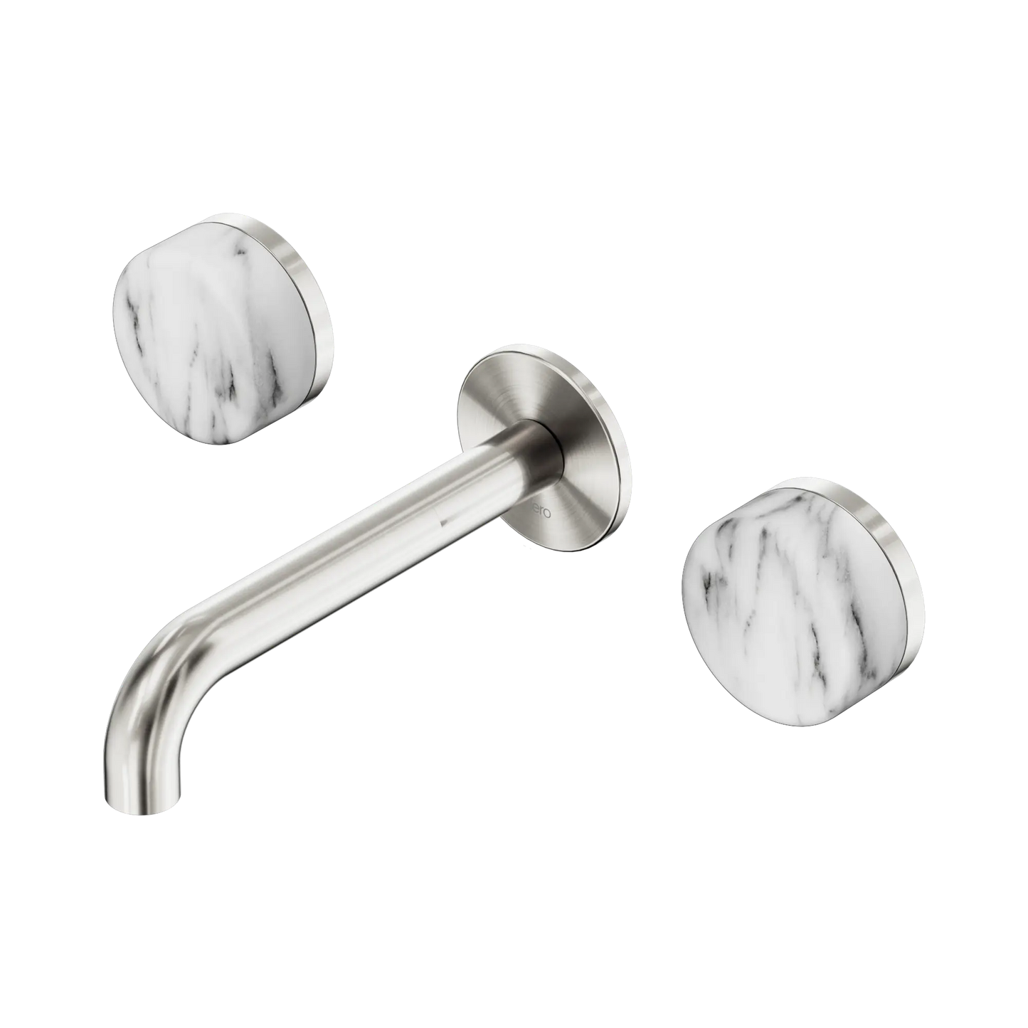 Serenity Wall Basin Set 160mm Spout With Arabescato Corchia Handle Brushed Nickel