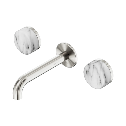 Serenity Wall Basin Set 160mm Spout With Arabescato Corchia Handle Brushed Nickel