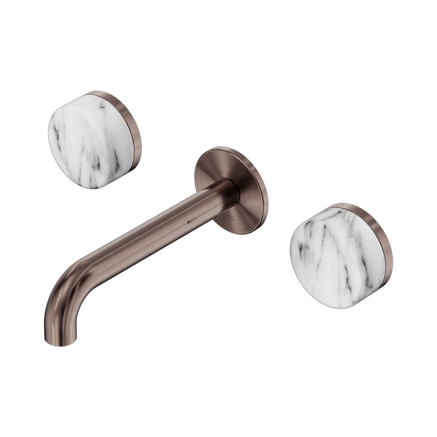 Serenity Wall Basin Set 160mm Spout With Arabescato Corchia Handle Brushed Bronze