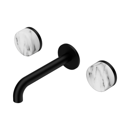 Serenity Wall Basin Set 160mm Spout With Arabescato Corchia Handle Matte Black