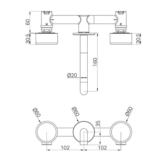 Serenity Wall Basin Set 160mm Spout With Metal Handle Chrome