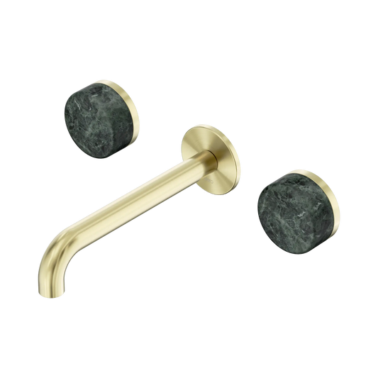 Serenity Wall Basin Set 185mm Spout With Verde Alpi Handle Brushed Gold