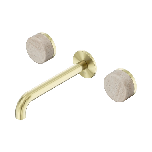 Serenity Wall Basin Set 185mm Spout With Rome Travertine Handle Brushed Gold