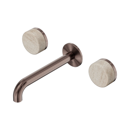 Serenity Wall Basin Set 185mm Spout With Rome Travertine Handle Brushed Bronze