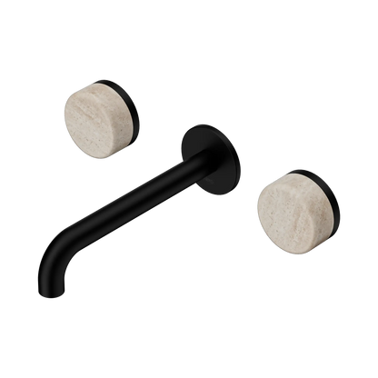 Serenity Wall Basin Set 185mm Spout With Rome Travertine Handle Matte Black
