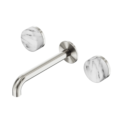 Serenity Wall Basin Set 185mm Spout With Arabescato Corchia Handle Brushed Nickel