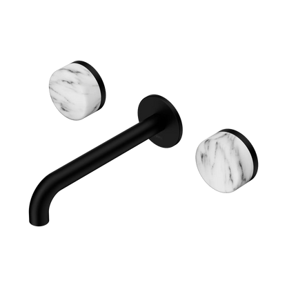 Serenity Wall Basin Set 185mm Spout With Arabescato Corchia Handle Matte Black