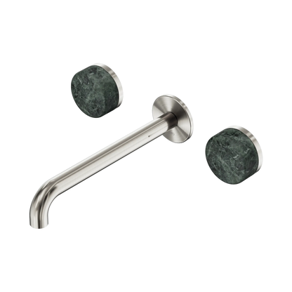 Serenity Wall Basin Set 220mm Spout With Verde Alpi Handle Brushed Nickel