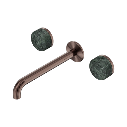 Serenity Wall Basin Set 220mm Spout With Verde Alpi Handle Brushed Bronze