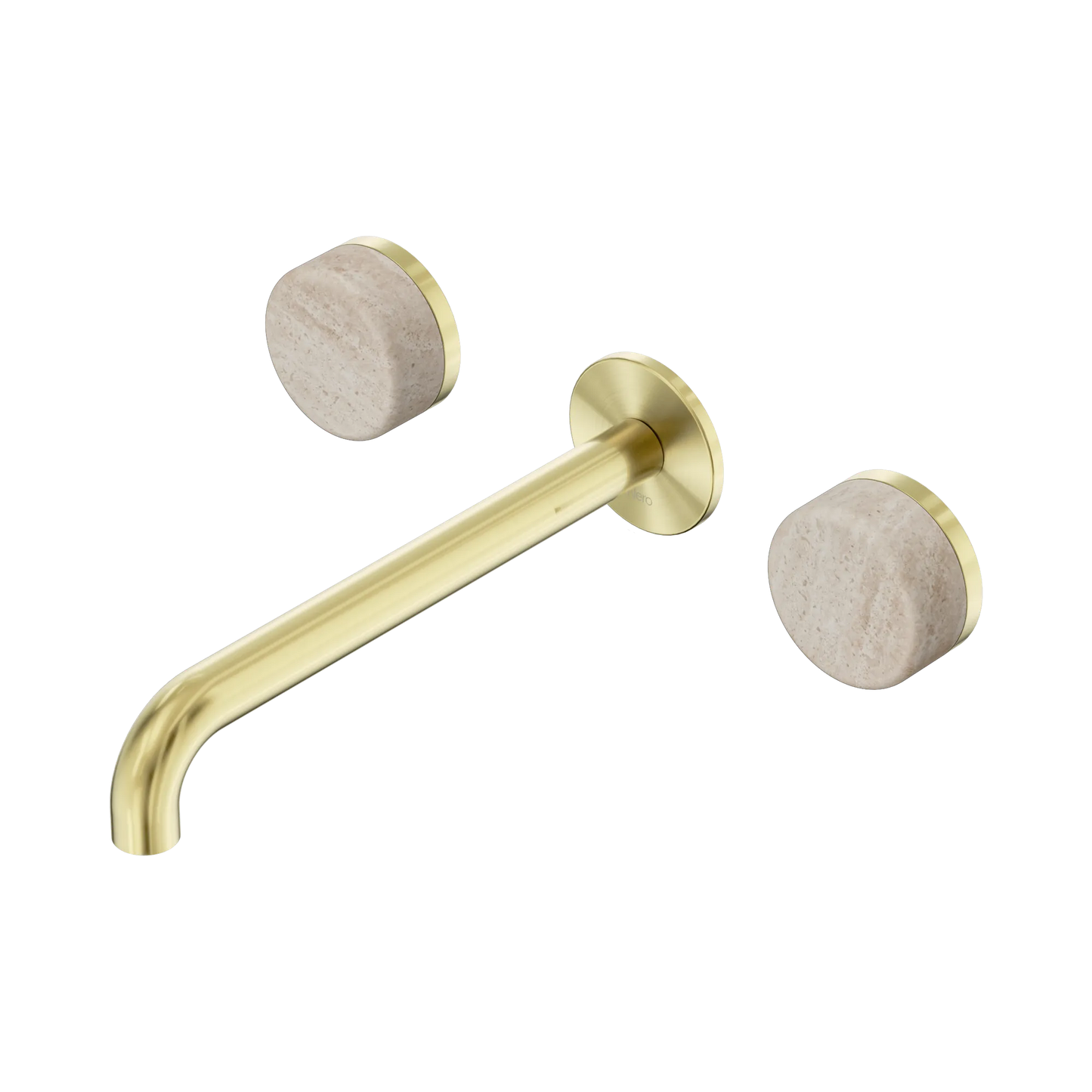 Serenity Wall Basin Set 220mm Spout With Rome Travertine Handle Brushed Gold