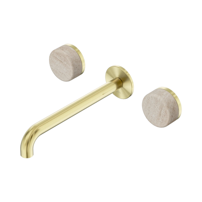 Serenity Wall Basin Set 220mm Spout With Rome Travertine Handle Brushed Gold