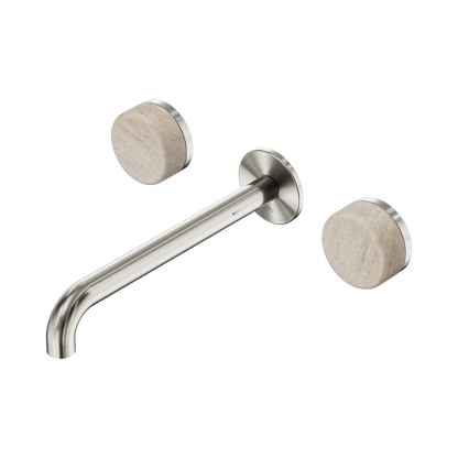 Serenity Wall Basin Set 220mm Spout With Rome Travertine Handle Brushed Nickel