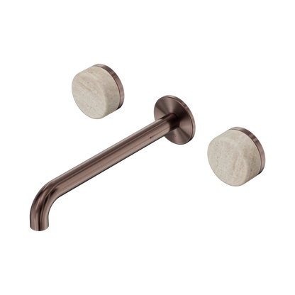 Serenity Wall Basin Set 220mm Spout With Rome Travertine Handle Brushed Bronze