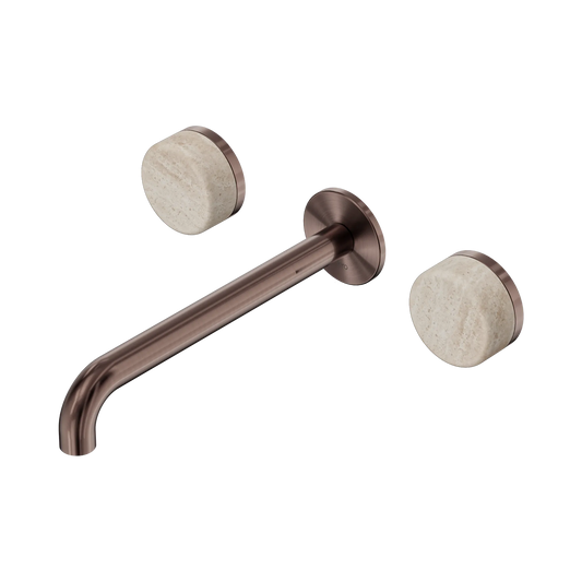 Serenity Wall Basin Set 220mm Spout With Rome Travertine Handle Brushed Bronze