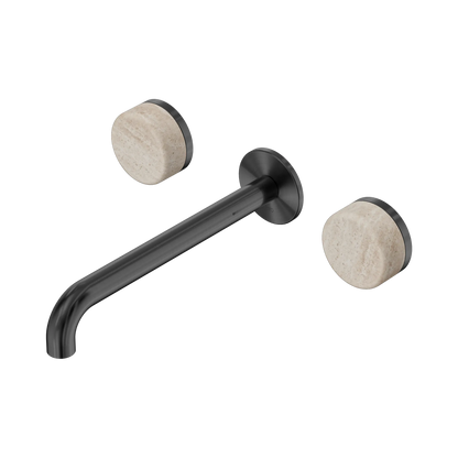 Serenity Wall Basin Set 220mm Spout With Rome Travertine Handle Gun Metal