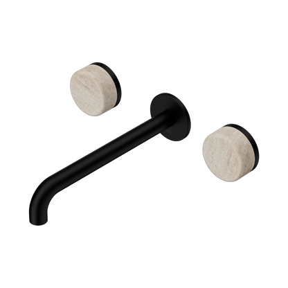 Serenity Wall Basin Set 220mm Spout With Rome Travertine Handle Matte Black