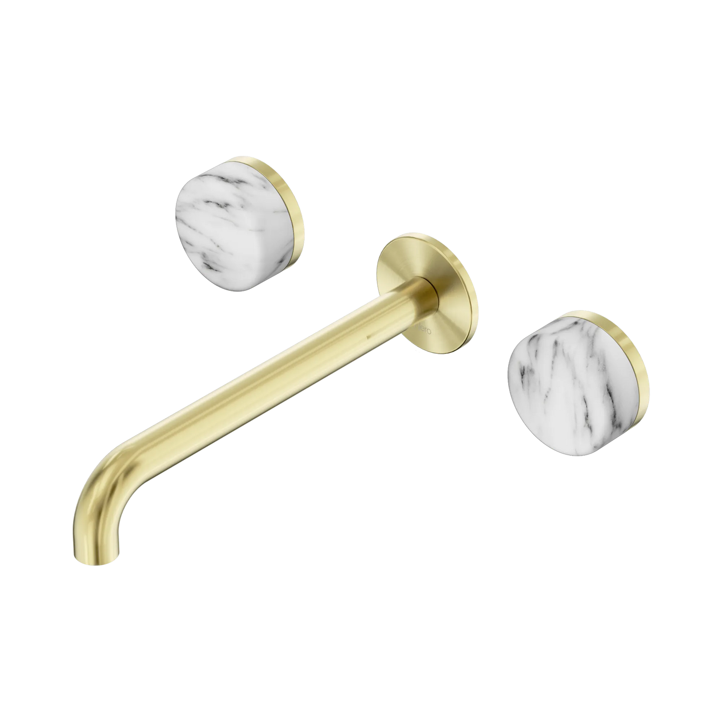 Serenity Wall Basin Set 220mm Spout With Arabescato Corchia Handle Brushed Gold