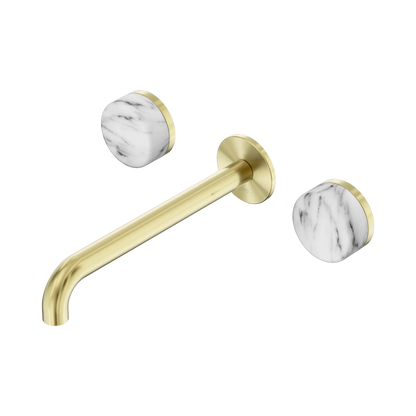 Serenity Wall Basin Set 220mm Spout With Arabescato Corchia Handle Brushed Gold