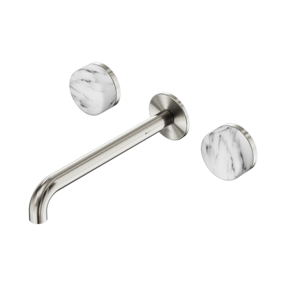 Serenity Wall Basin Set 220mm Spout With Arabescato Corchia Handle Brushed Nickel