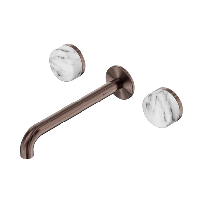 Serenity Wall Basin Set 220mm Spout With Arabescato Corchia Handle Brushed Bronze