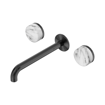 Serenity Wall Basin Set 220mm Spout With Arabescato Corchia Handle Gun Metal