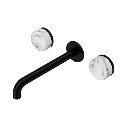 Serenity Wall Basin Set 220mm Spout With Arabescato Corchia Handle Matte Black