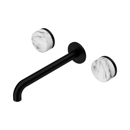 Serenity Wall Basin Set 220mm Spout With Arabescato Corchia Handle Matte Black