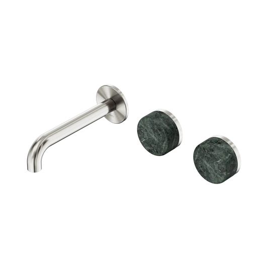 Serenity Wall Basin Set 160mm Offset Spout With Verde Alpi Handle Brushed Nickel