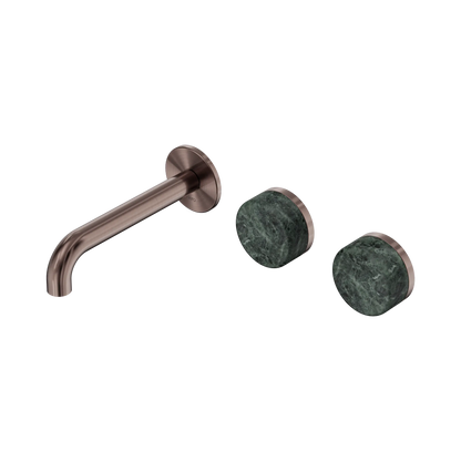 Serenity Wall Basin Set 160mm Offset Spout With Verde Alpi Handle Brushed Bronze