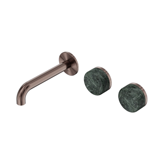 Serenity Wall Basin Set 160mm Offset Spout With Verde Alpi Handle Brushed Bronze
