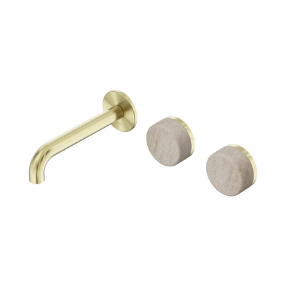 Serenity Wall Basin Set 160mm Offset Spout With Rome Travertine Handle Brushed Gold