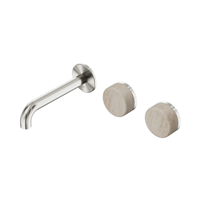 Serenity Wall Basin Set 160mm Offset Spout With Rome Travertine Handle Brushed Nickel