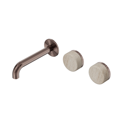Serenity Wall Basin Set 160mm Offset Spout With Rome Travertine Handle Brushed Bronze