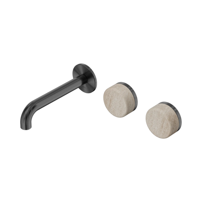 Serenity Wall Basin Set 160mm Offset Spout With Rome Travertine Handle Gun Metal
