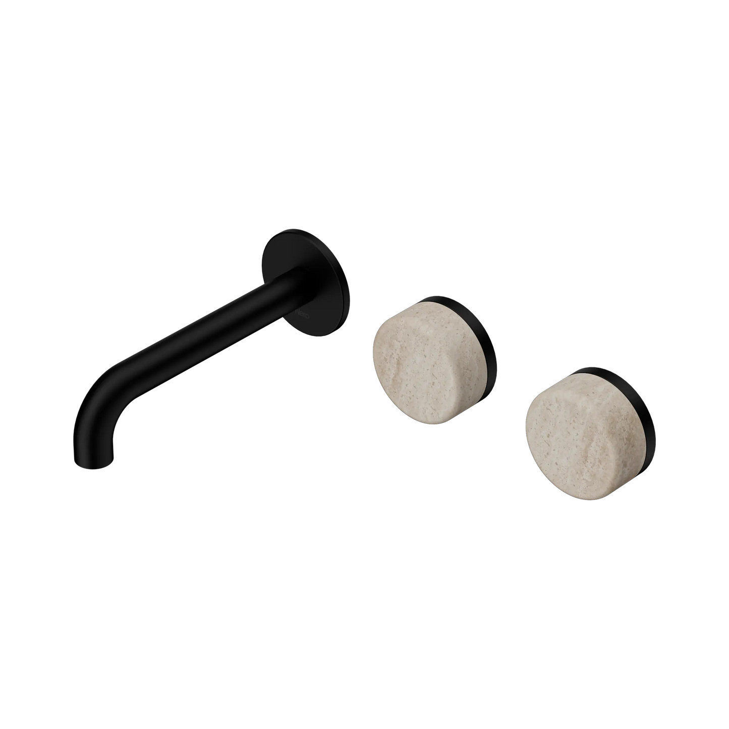Serenity Wall Basin Set 160mm Offset Spout With Rome Travertine Handle Matte Black
