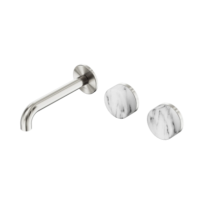 Serenity Wall Basin Set 160mm Offset Spout With Arabescato Corchia Handle Brushed Nickel