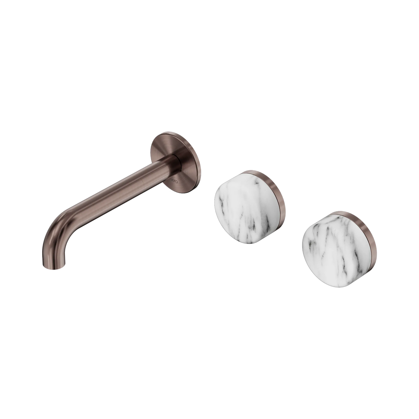 Serenity Wall Basin Set 160mm Offset Spout With Arabescato Corchia Handle Brushed Bronze