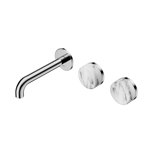 Serenity Wall Basin Set 160mm Offset Spout With Arabescato Corchia Handle Chrome