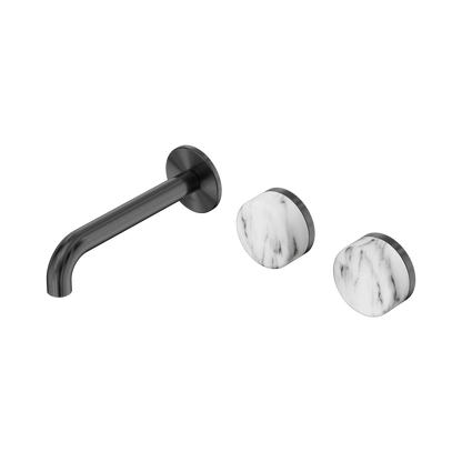 Serenity Wall Basin Set 160mm Offset Spout With Arabescato Corchia Handle Gun Metal