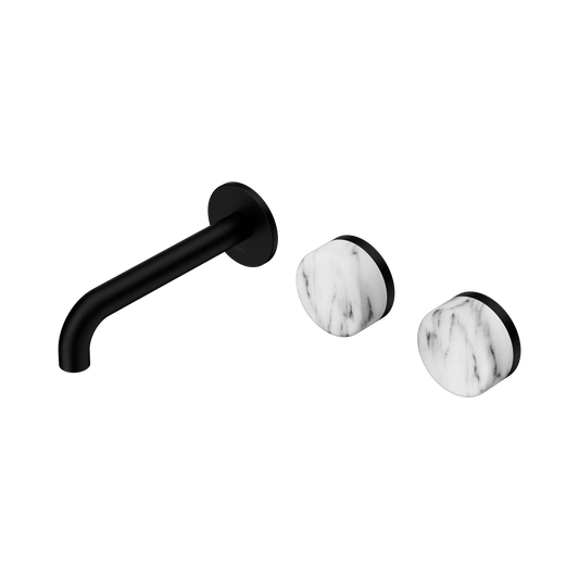 Serenity Wall Basin Set 160mm Offset Spout With Arabescato Corchia Handle Matte Black