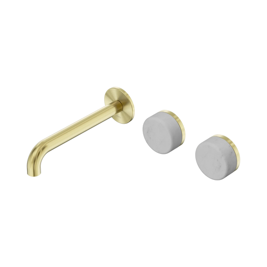 Serenity Wall Basin Set 185mm Offset Spout With Carrara Handle Brushed Gold