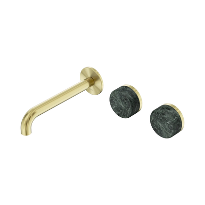 Serenity Wall Basin Set 185mm Offset Spout With Verde Alpi Handle Brushed Gold